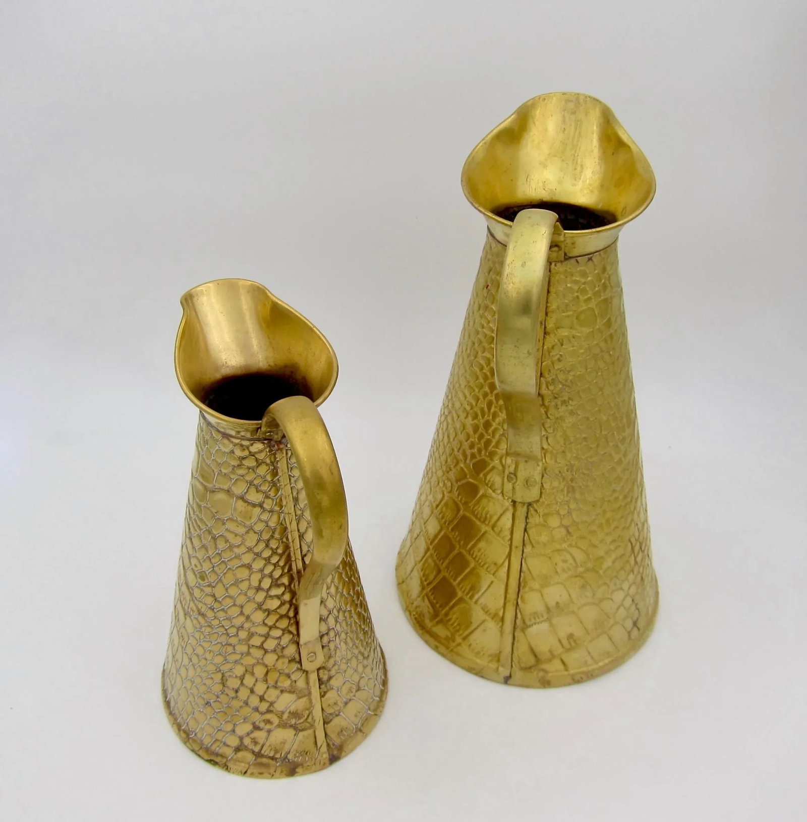 Two English Joseph Sankey Brass Lizard Skin Pitchers Circa 1920s - 7