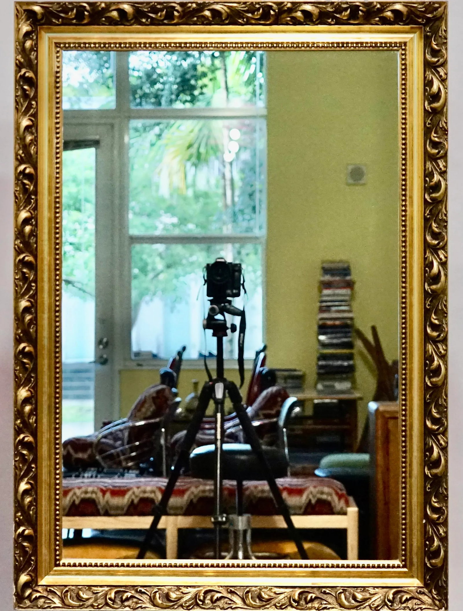 Late 20th Century Ornate Gold Wood Medallion Beveled Hanging Wall Mirror - 2