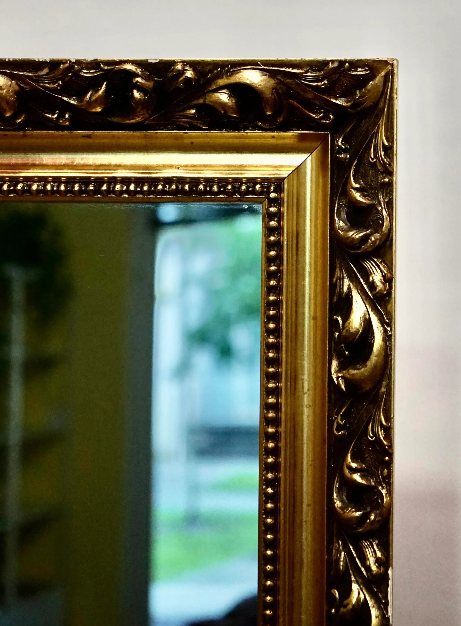 Late 20th Century Ornate Gold Wood Medallion Beveled Hanging Wall Mirror - 5