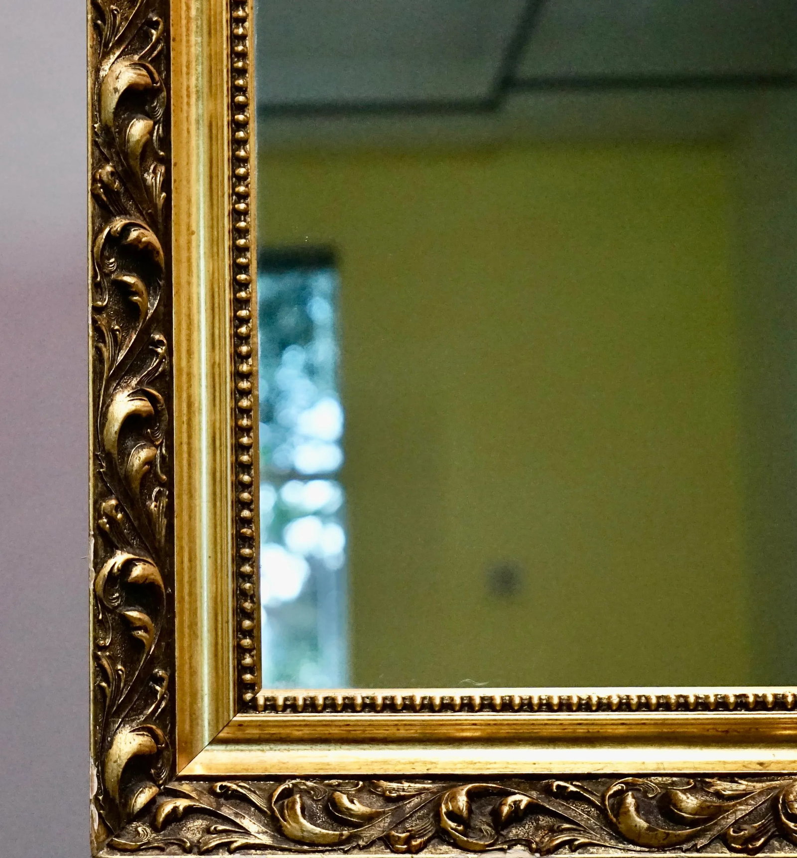 Late 20th Century Ornate Gold Wood Medallion Beveled Hanging Wall Mirror - 6