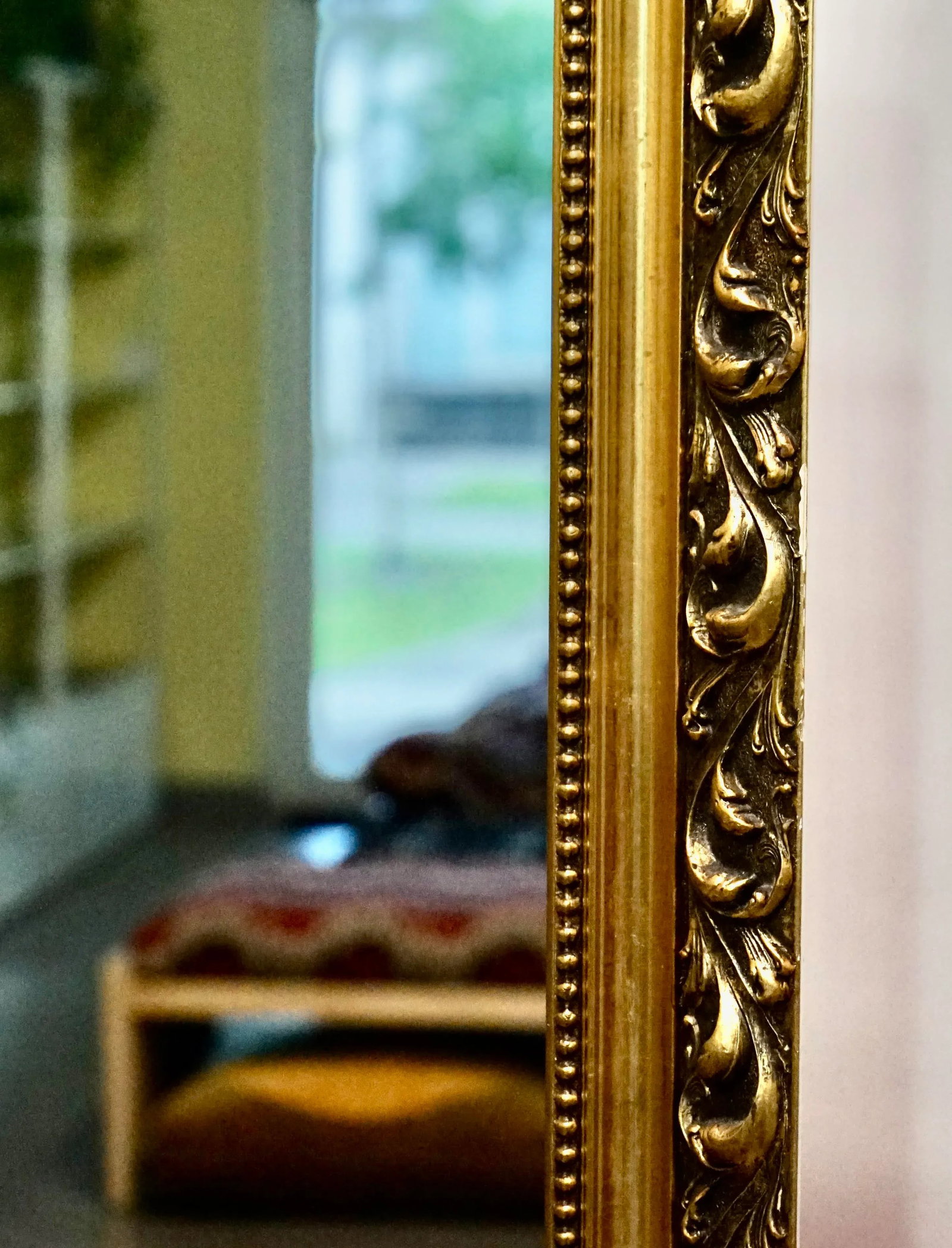Late 20th Century Ornate Gold Wood Medallion Beveled Hanging Wall Mirror - 7