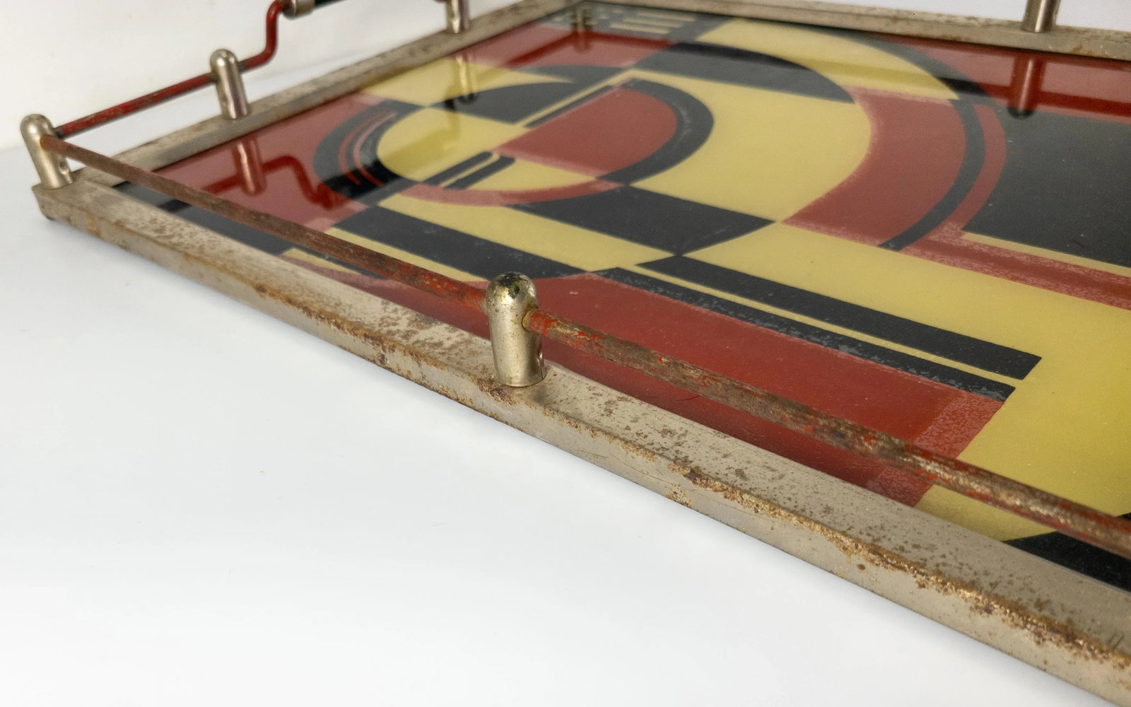 1930's Art Deco "The Jazz Tray" Modernism Reverse Painted Glass Cocktail Tray - 11