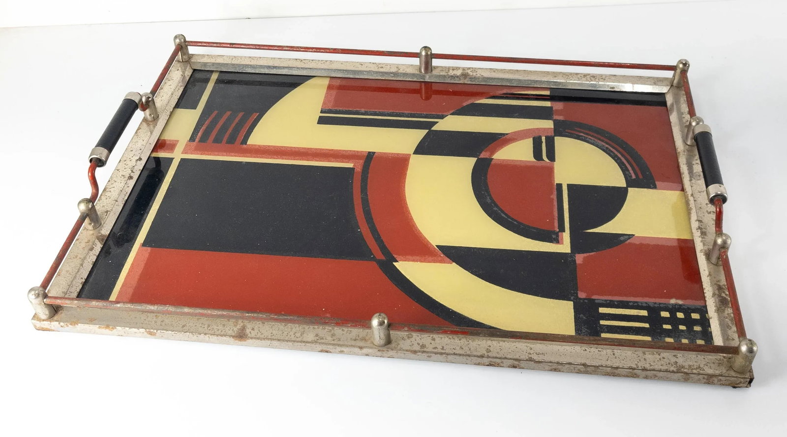 1930's Art Deco "The Jazz Tray" Modernism Reverse Painted Glass Cocktail Tray - 13