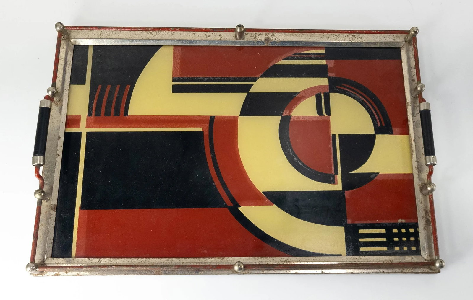 1930's Art Deco "The Jazz Tray" Modernism Reverse Painted Glass Cocktail Tray - 2