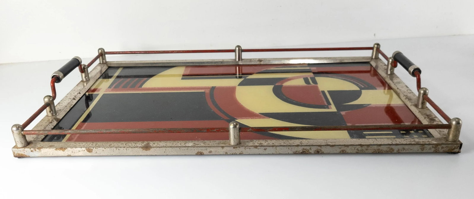 1930's Art Deco "The Jazz Tray" Modernism Reverse Painted Glass Cocktail Tray - 5