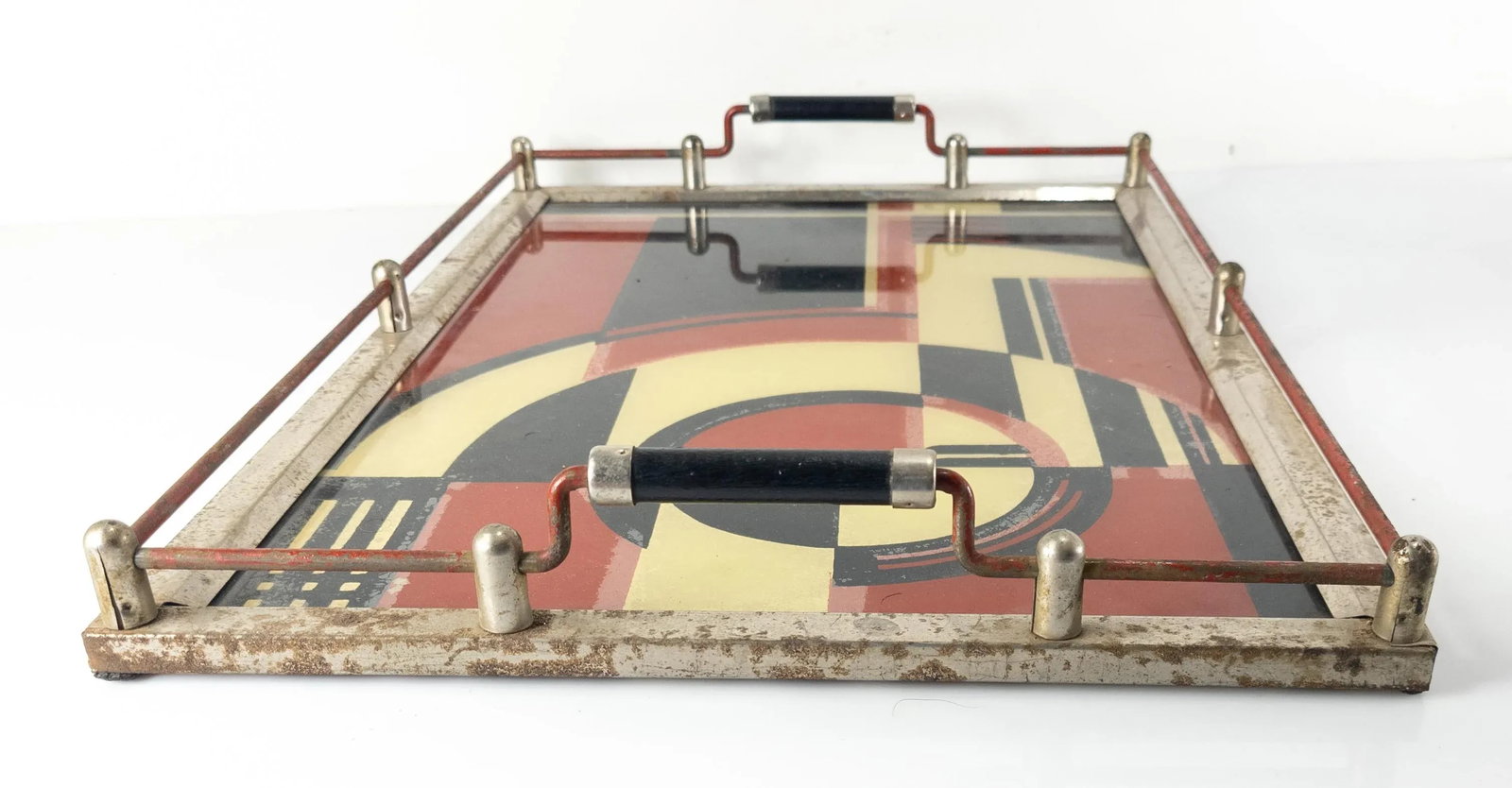 1930's Art Deco "The Jazz Tray" Modernism Reverse Painted Glass Cocktail Tray - 6