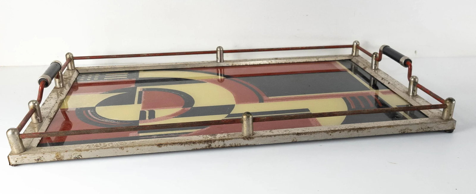 1930's Art Deco "The Jazz Tray" Modernism Reverse Painted Glass Cocktail Tray - 7