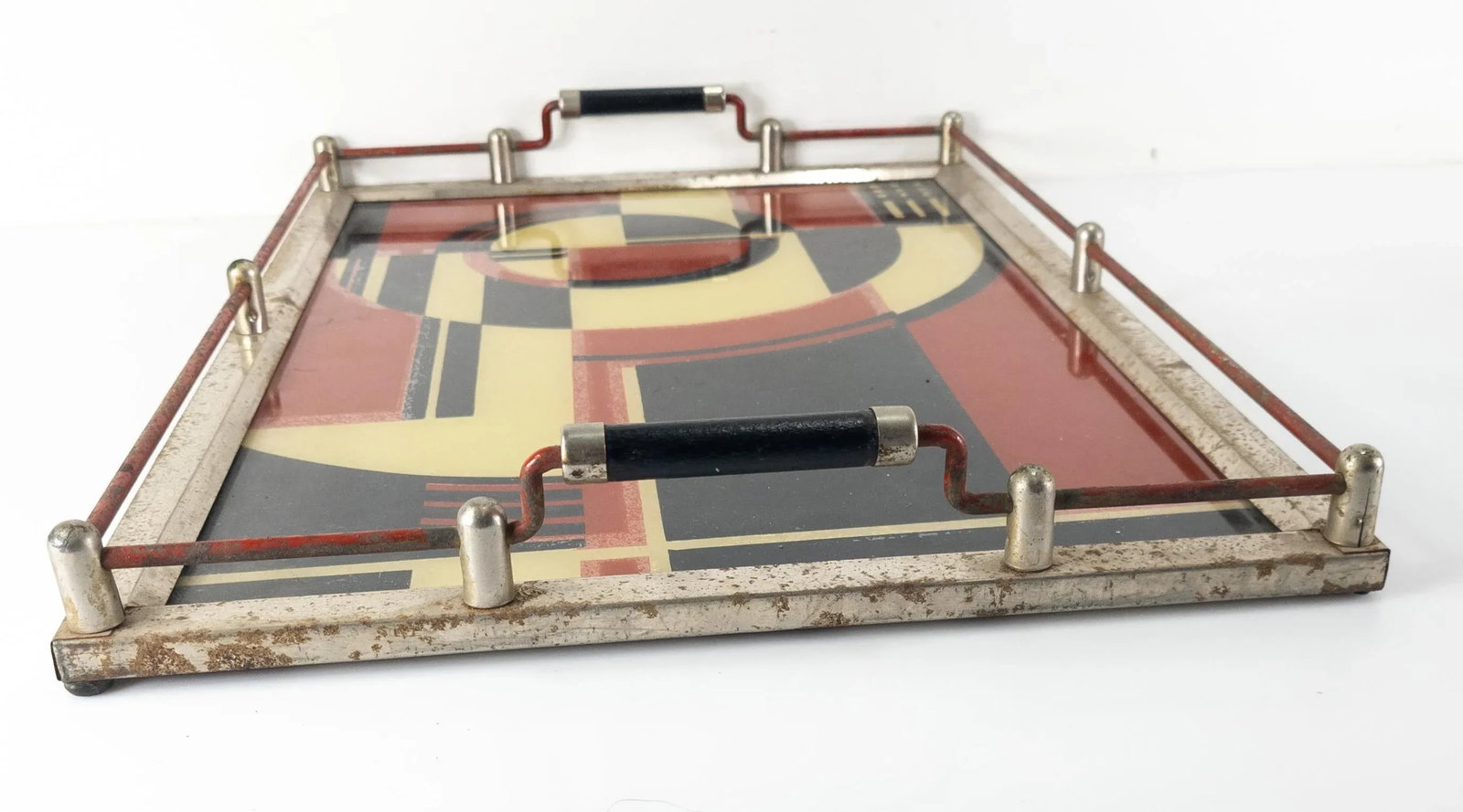 1930's Art Deco "The Jazz Tray" Modernism Reverse Painted Glass Cocktail Tray - 8
