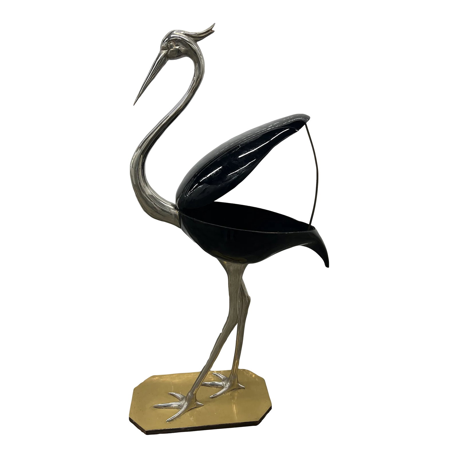 French 1970's Fondica Lacquer and Metal Bird With Storage Cabinet: Rare French 1970's Fondica Lacquer and Metal Bird w Storage Cabinet sold as found in vintage condition showing normal signs of wear commensurate with age but very clean. Condition: Alterations: