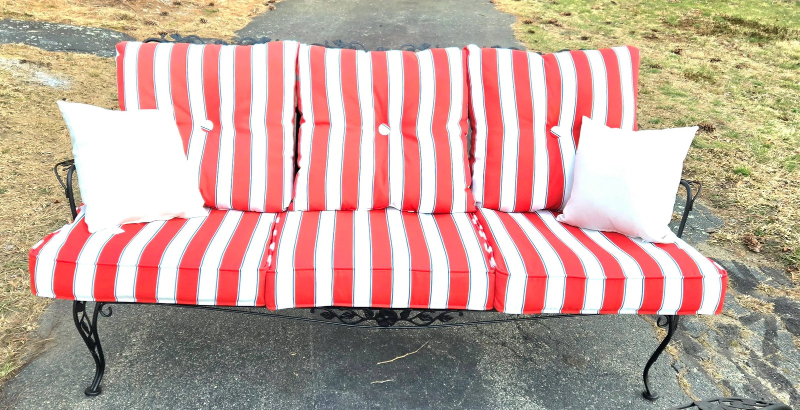 Vintage Wrought Iron Outdoor Patio Sofa & Chaise - 2