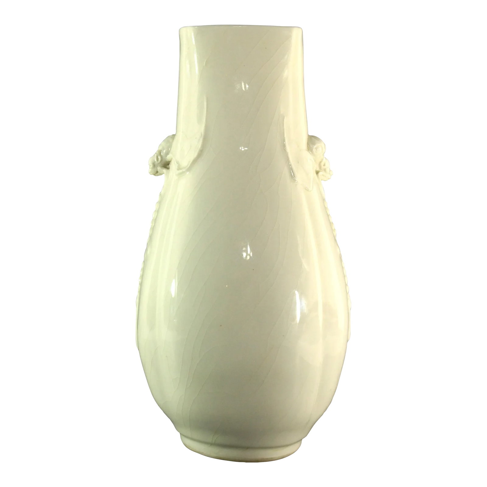 Kangxi (1662 - 1722) Blanc De Chine Dehua Chinese Porcelain Vase With Bats & Charms: An outstanding Chinese porcelain piece A very UNIQUE and RARE antique DEHUA aka Blanc de Chine vase Exquisite, slightly compressed form Two bats with spread wings on both sides It their mouths they ar