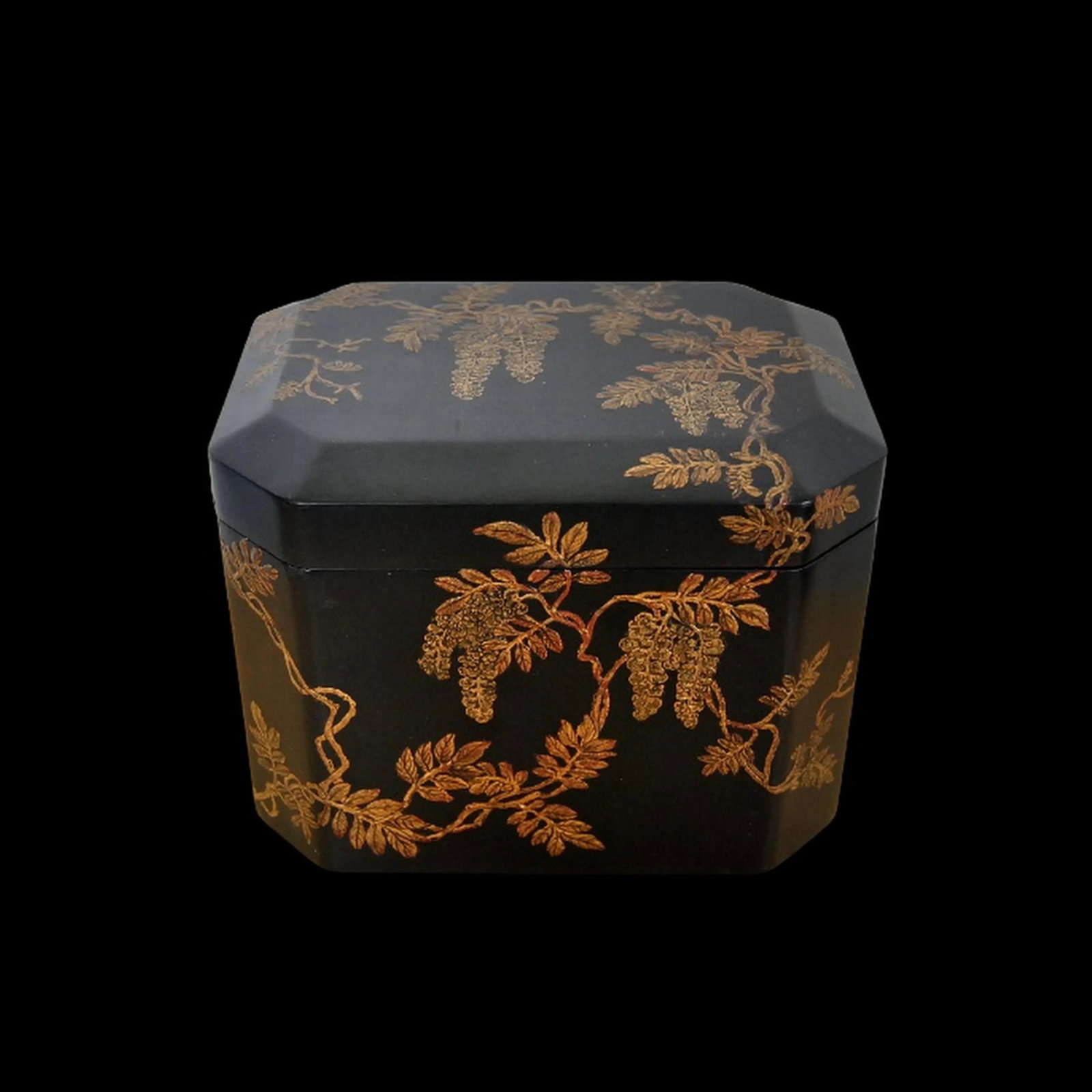 Ryukyu Okinawa Gild Lacquer Accessory Box Tebako With Fuji-Wisteria Flowers - 2