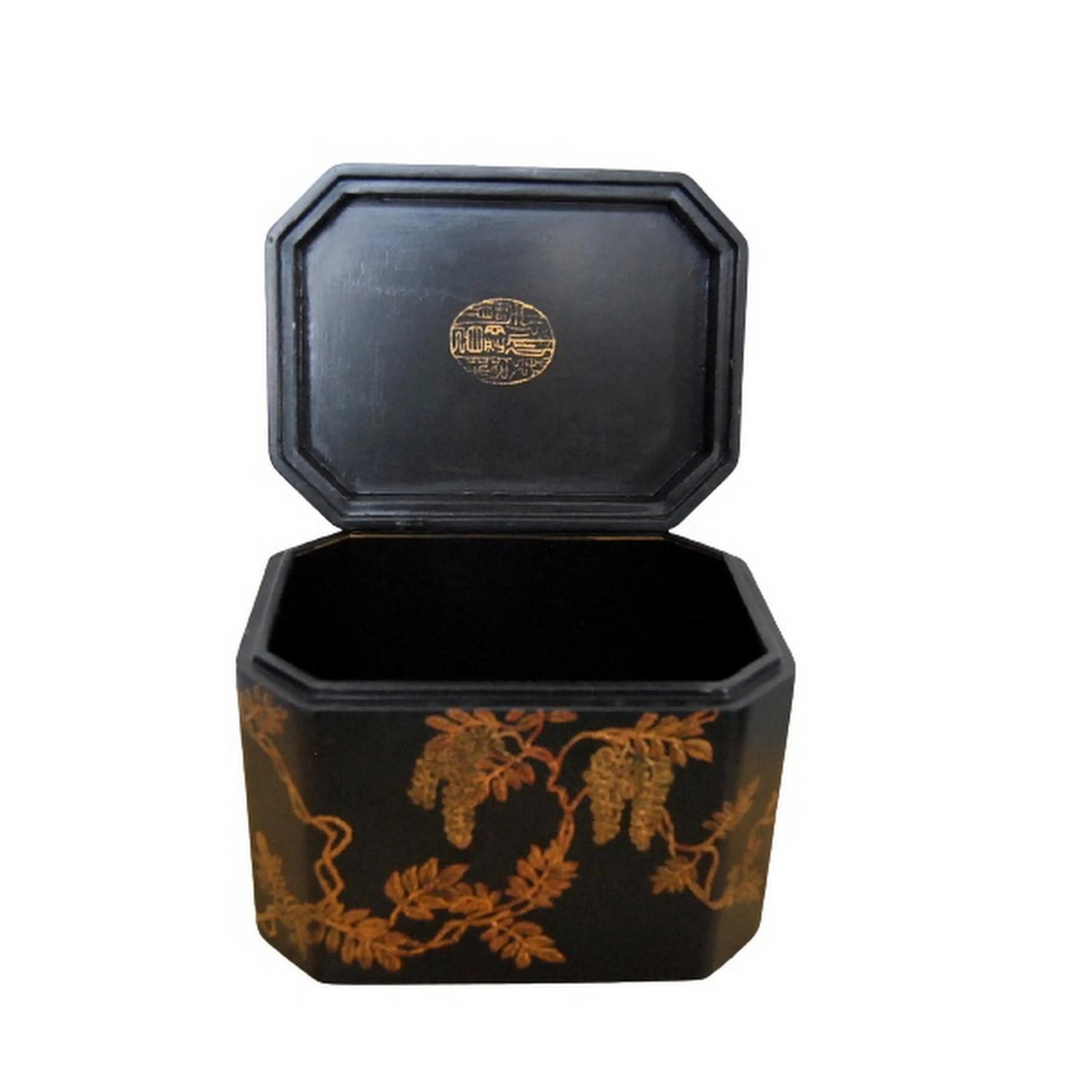 Ryukyu Okinawa Gild Lacquer Accessory Box Tebako With Fuji-Wisteria Flowers - 3