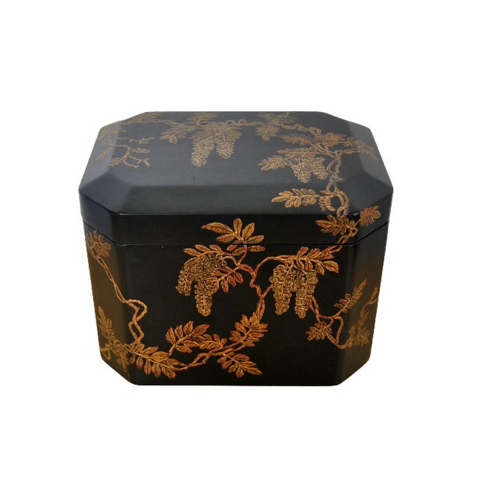 Ryukyu Okinawa Gild Lacquer Accessory Box Tebako With Fuji-Wisteria Flowers - 8