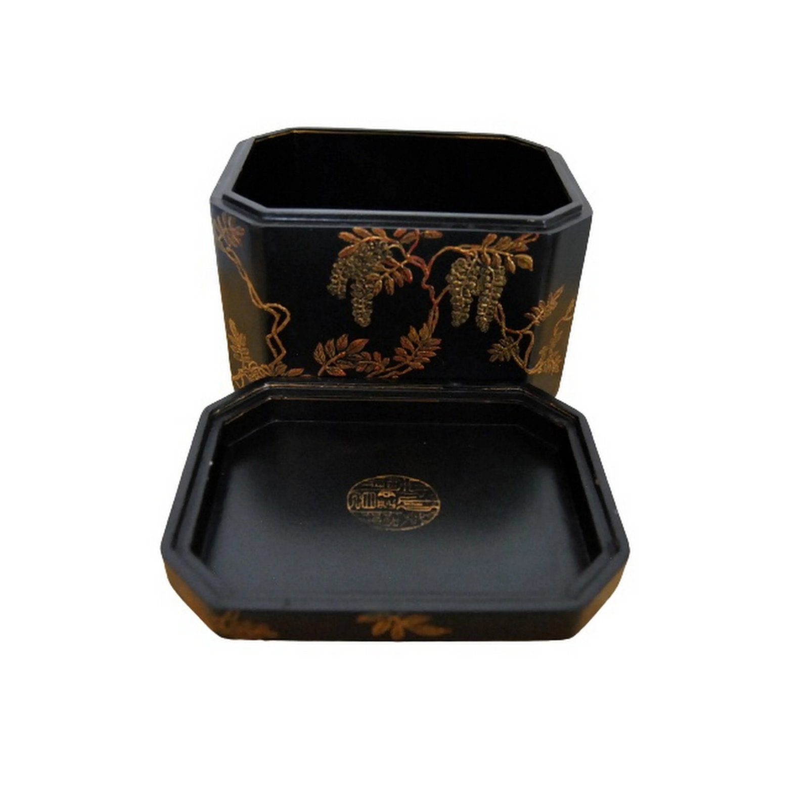 Ryukyu Okinawa Gild Lacquer Accessory Box Tebako With Fuji-Wisteria Flowers - 9