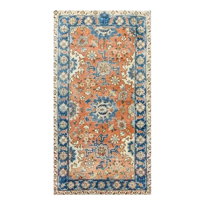 1950s Vintage Old Persian Tabriz Area Rug 3x5: Exact Size: 2'6" x 4'7" Color: Red Age: Old Materials: Wool Construction: Hand Knotted Condition: Alterations: Original Condition Unaltered Imperfections: Some Imperfections Condition Notes: