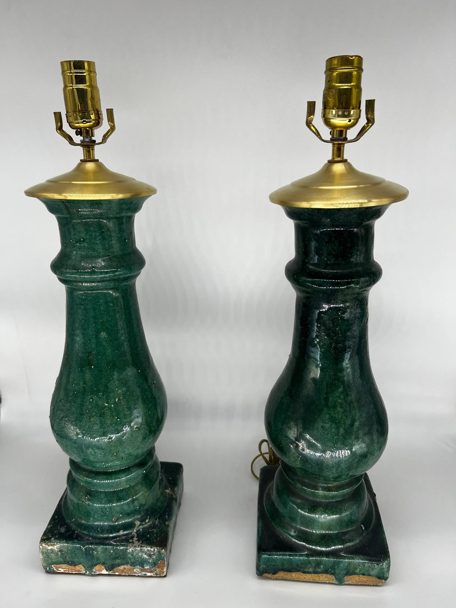 Late 19th Century Glazed Terracotta Baluster Lamps - a Pair - 2