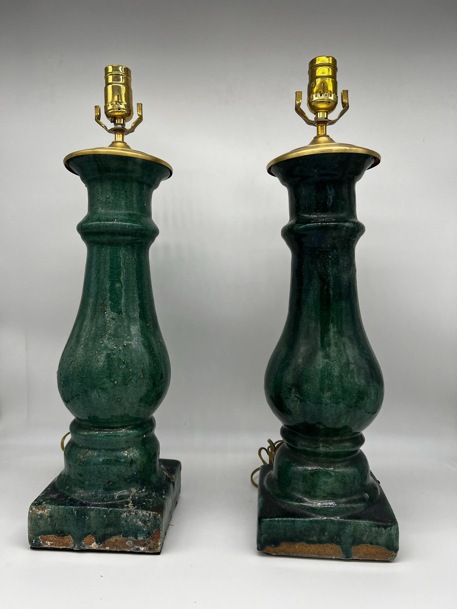 Late 19th Century Glazed Terracotta Baluster Lamps - a Pair - 3
