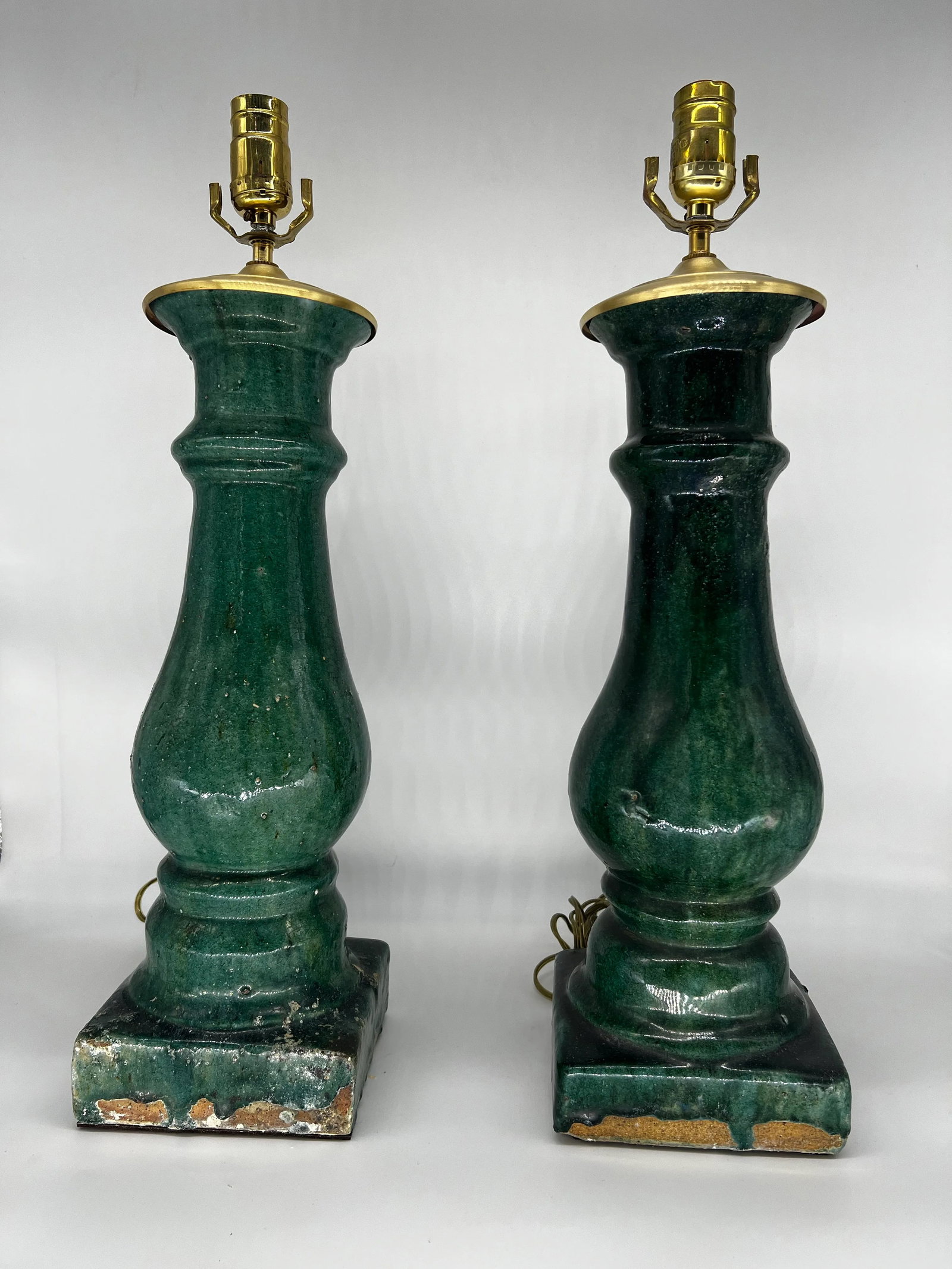 Late 19th Century Glazed Terracotta Baluster Lamps - a Pair - 4