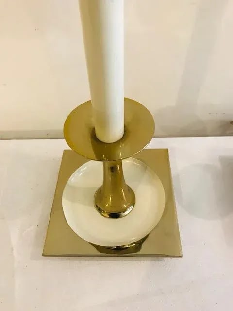 1960s Tall White Brass Candlestick Table Lamps Attributed to Rembrandt Unmarked - a Pair - 2