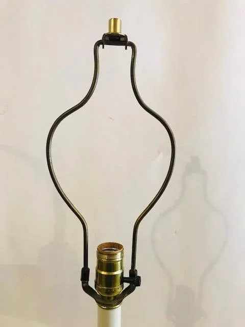 1960s Tall White Brass Candlestick Table Lamps Attributed to Rembrandt Unmarked - a Pair - 4