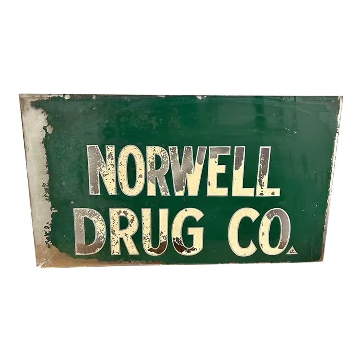 Vintage 1950's Drug Pharmacy Reverse Painted Glass Advertisement Sign for Norwell Drug Co. (1 of 10)