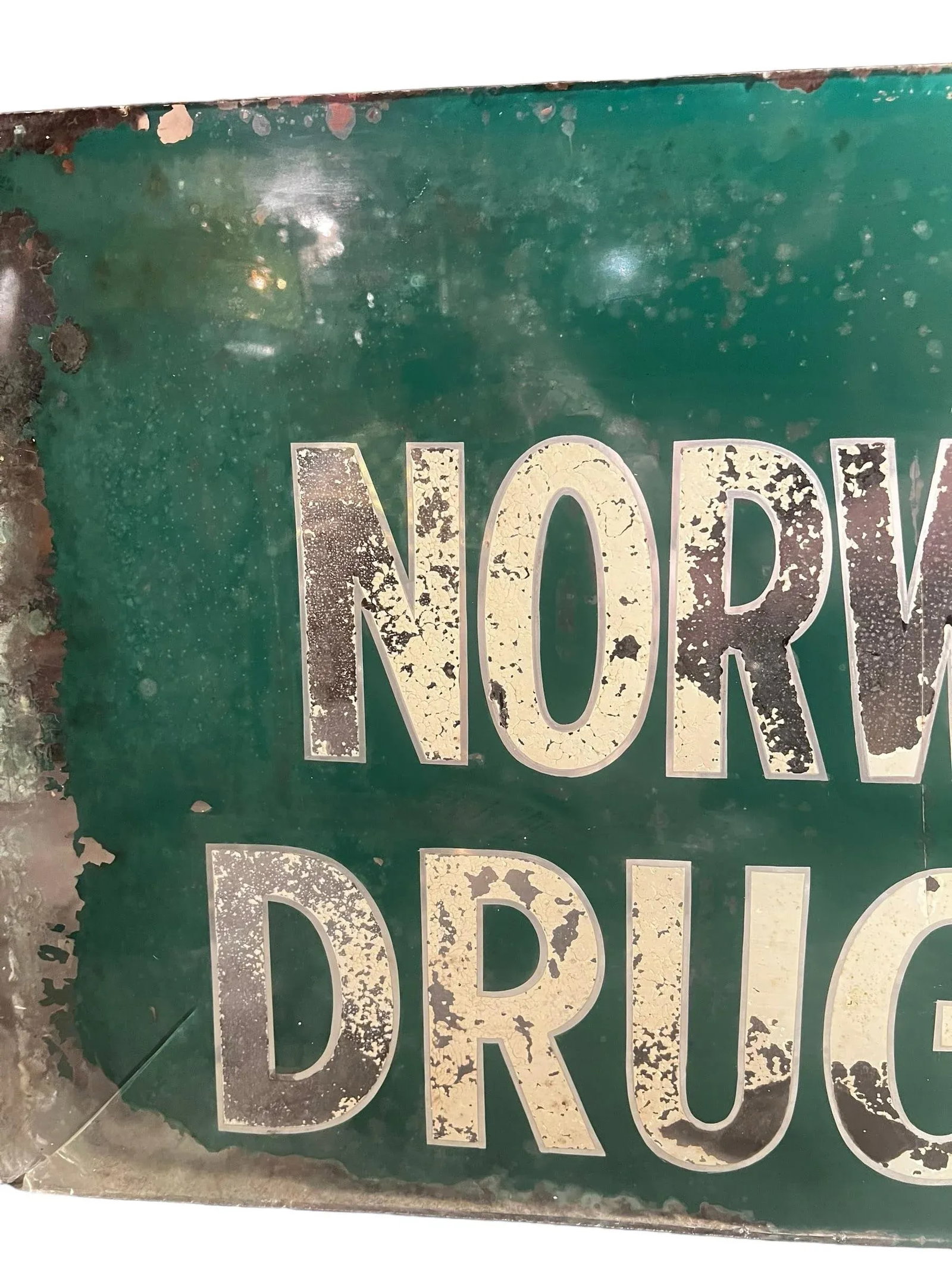 Vintage 1950's Drug Pharmacy Reverse Painted Glass Advertisement Sign for Norwell Drug Co. - 3