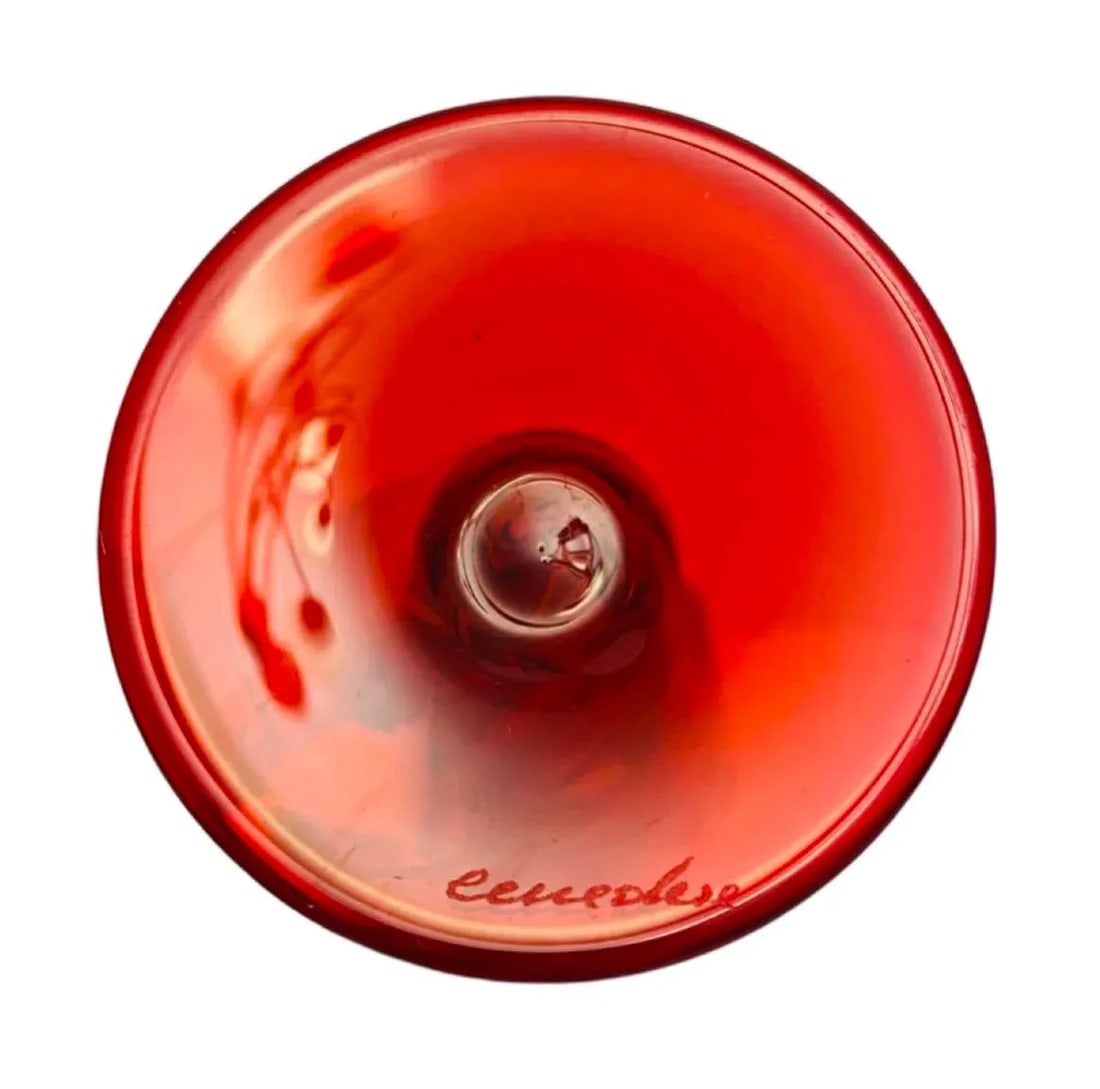 Murano Cenedese Conical Trumpet Vase Red White Orange Signed 1970's - 5