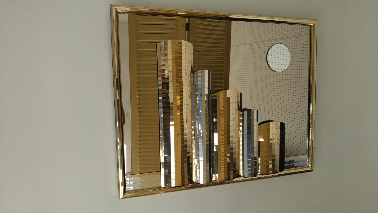 Brutalist Mid Century Mirror in Metal Brass - 2