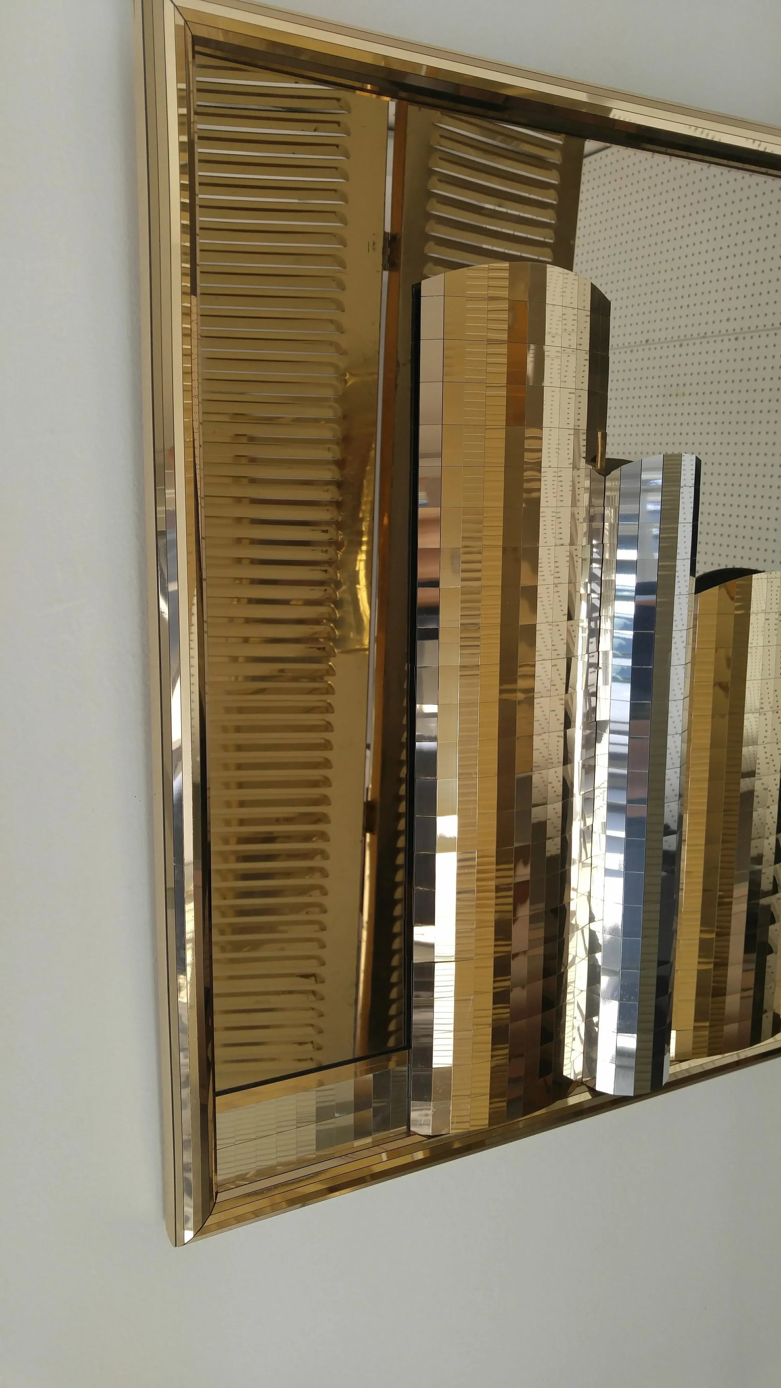 Brutalist Mid Century Mirror in Metal Brass - 4