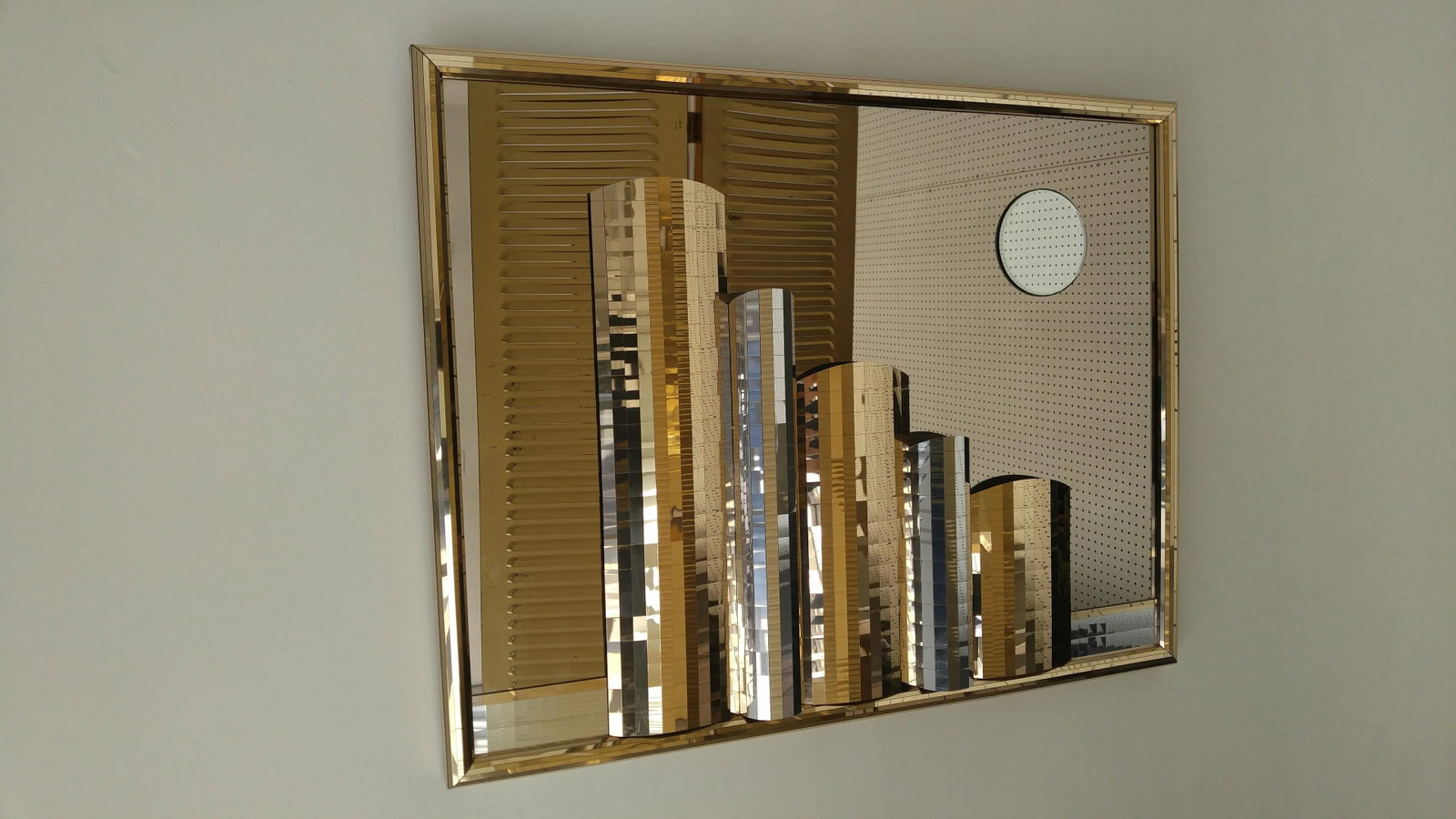 Brutalist Mid Century Mirror in Metal Brass - 6