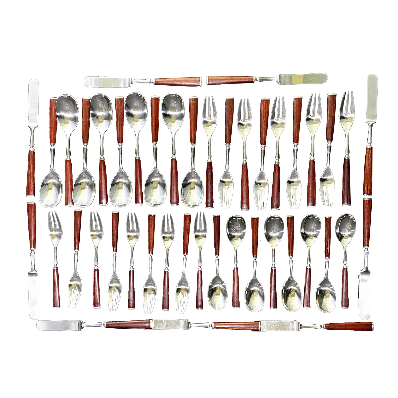 1970s Dansk Wood Accent Flatware - Jens Quistgaard Designed Wood Handle With Stainless Set of Eight (1 of 8)