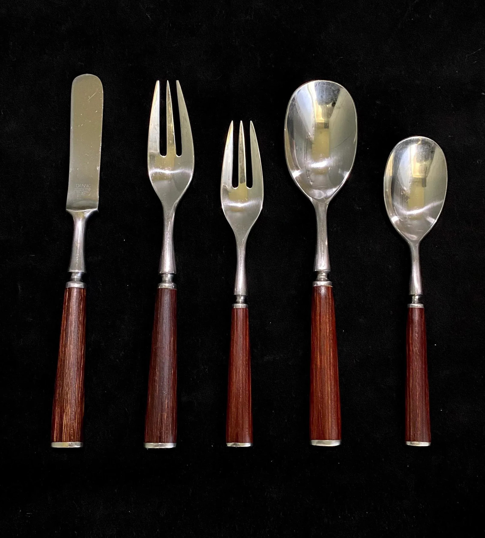 1970s Dansk Wood Accent Flatware - Jens Quistgaard Designed Wood Handle With Stainless Set of Eight - 2