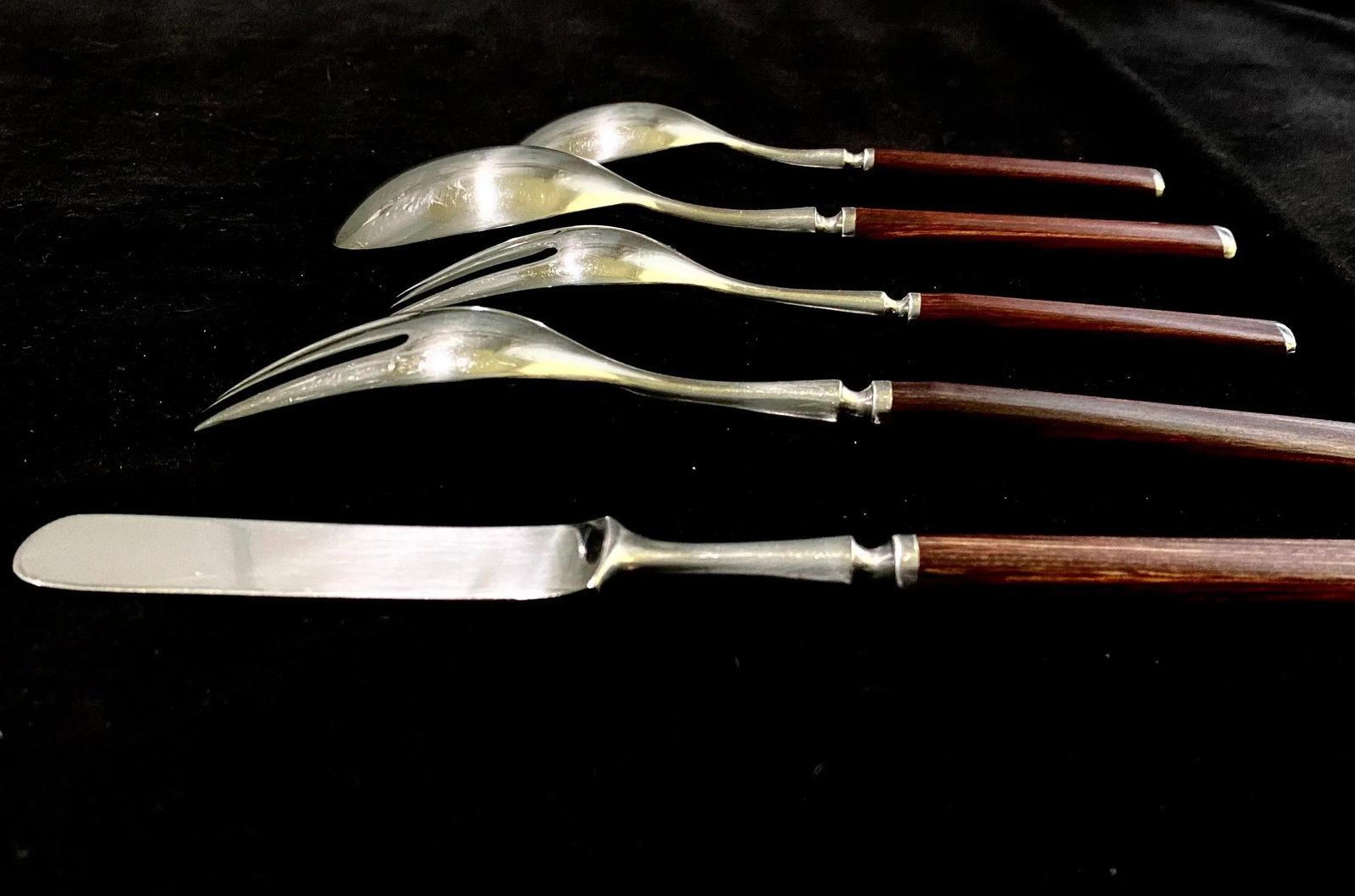1970s Dansk Wood Accent Flatware - Jens Quistgaard Designed Wood Handle With Stainless Set of Eight - 3