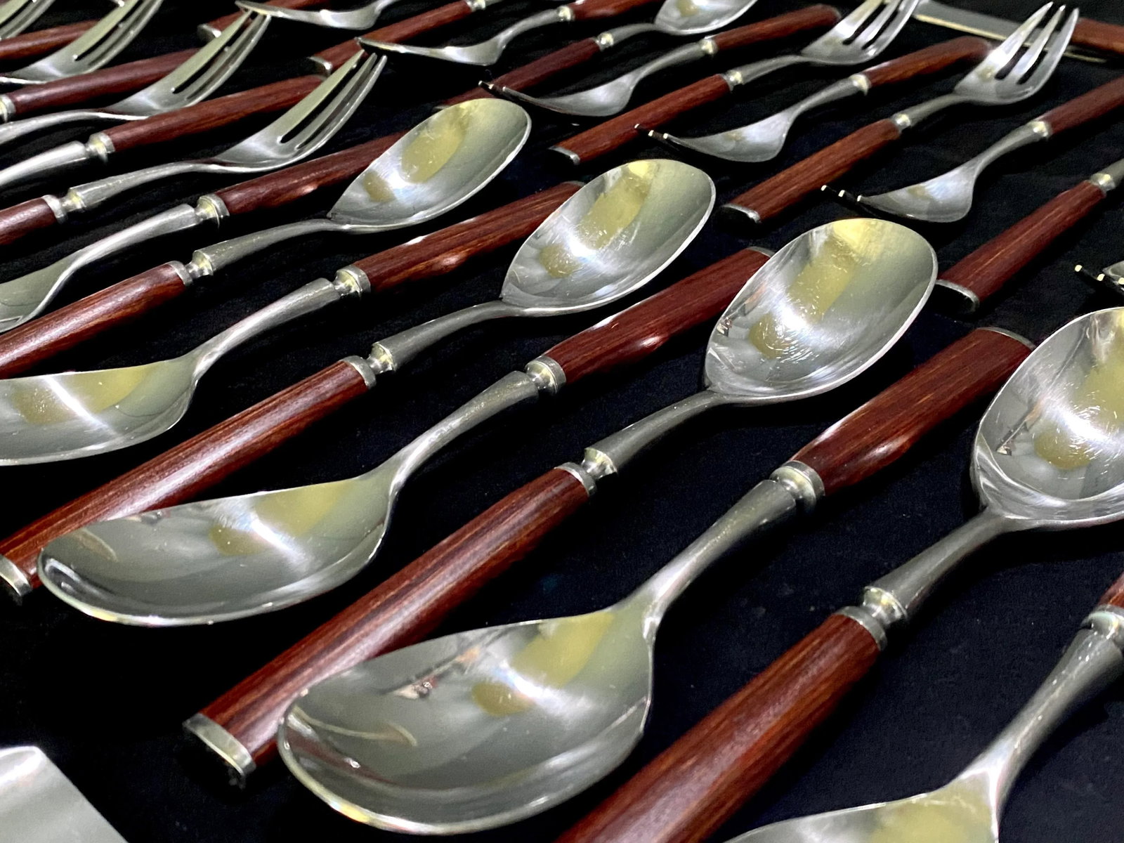 1970s Dansk Wood Accent Flatware - Jens Quistgaard Designed Wood Handle With Stainless Set of Eight - 4