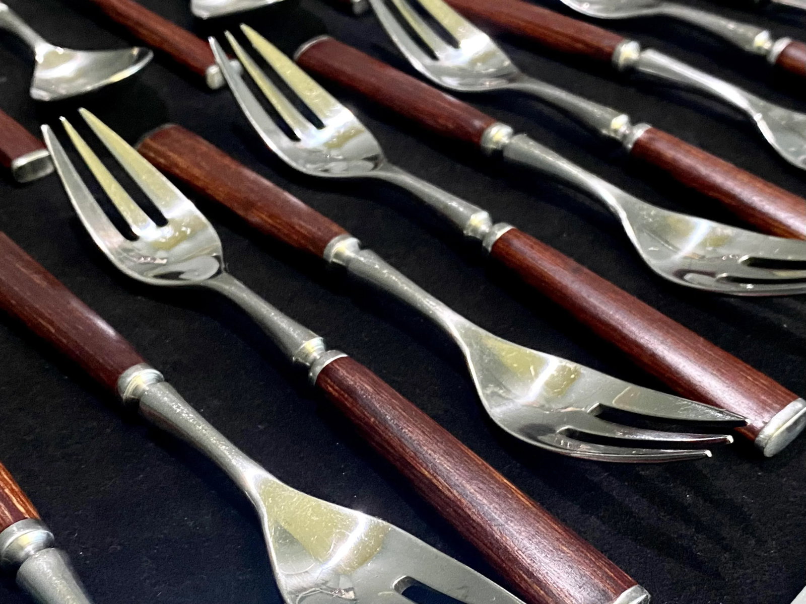 1970s Dansk Wood Accent Flatware - Jens Quistgaard Designed Wood Handle With Stainless Set of Eight - 5
