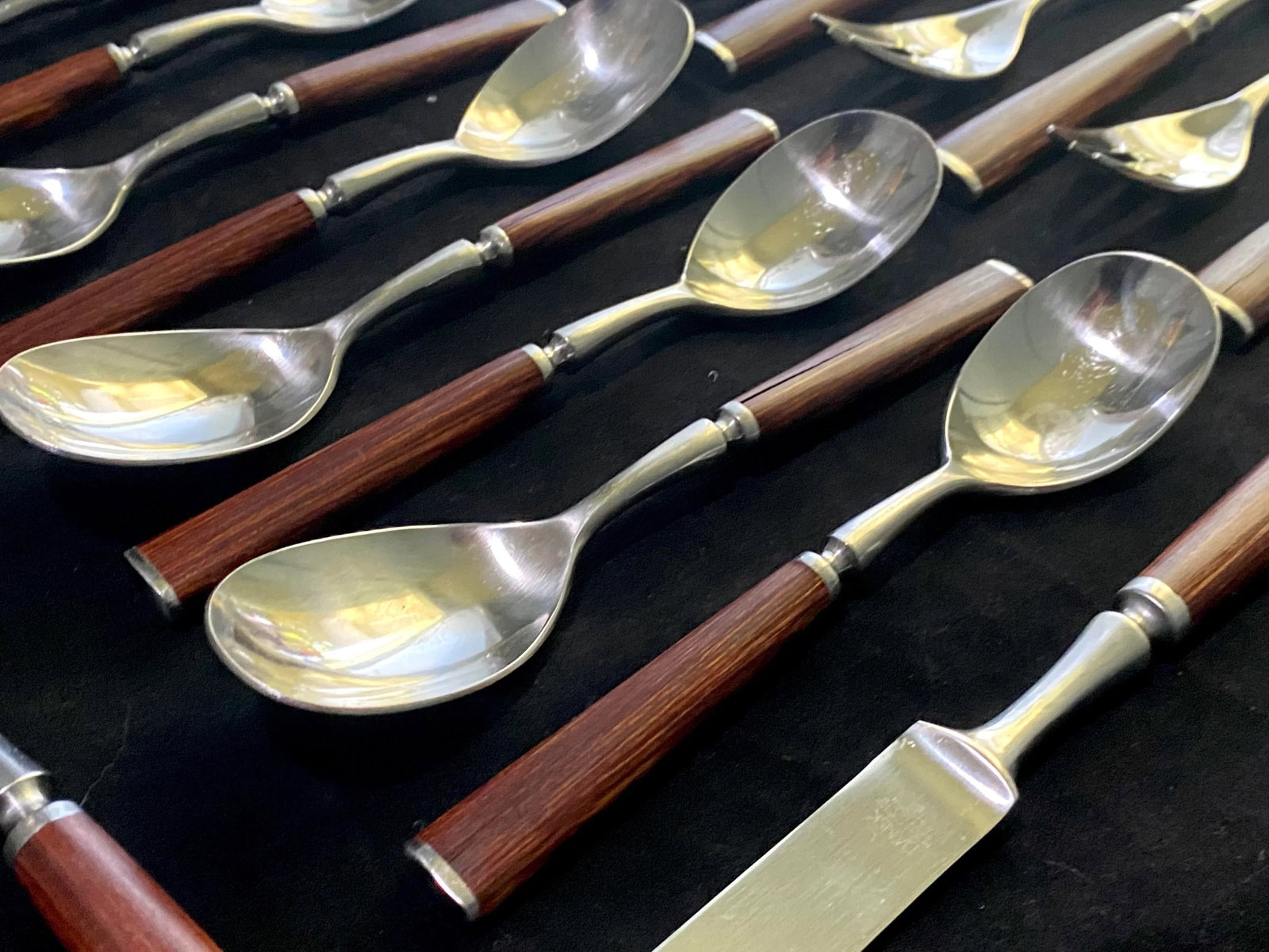 1970s Dansk Wood Accent Flatware - Jens Quistgaard Designed Wood Handle With Stainless Set of Eight - 6