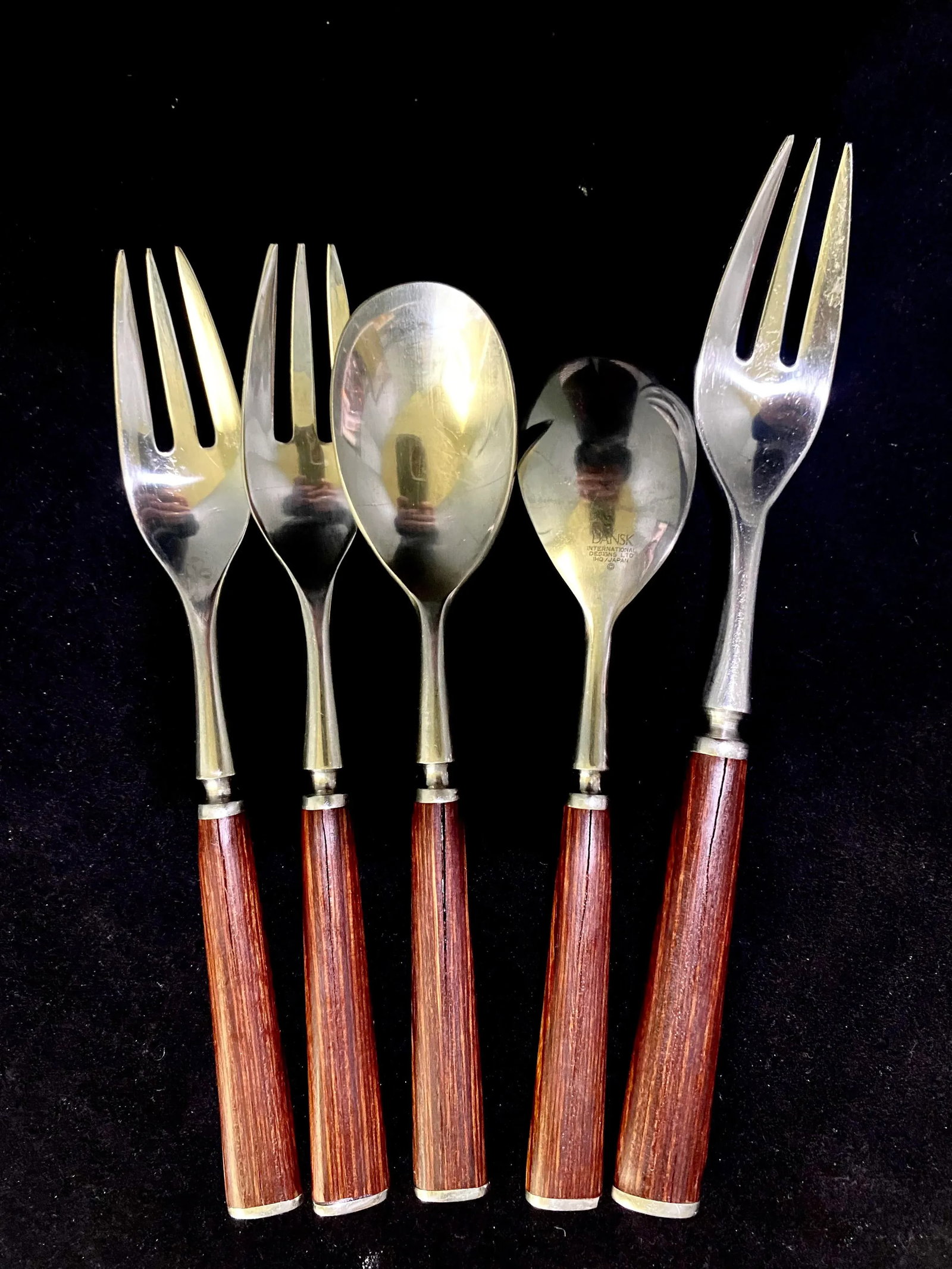 1970s Dansk Wood Accent Flatware - Jens Quistgaard Designed Wood Handle With Stainless Set of Eight - 8