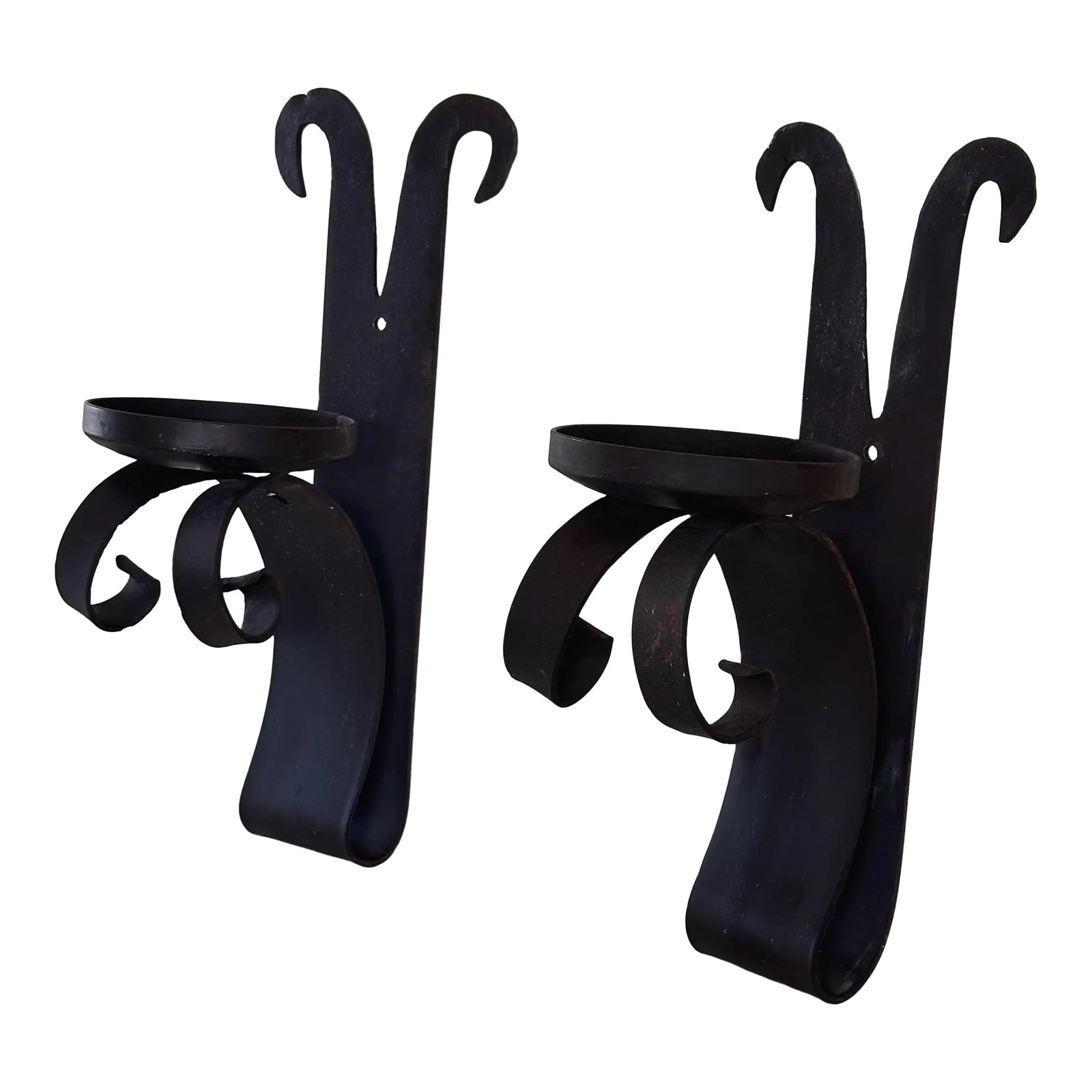 Antique Hammered Wrought Iron Spanish Revival Large Candle Wall Sconces, a Pair: Antique Hand Forged Hammered Wrought Iron Spanish Revival Large Candle Wall Sconces, a Pair Measure approx: 21H x 8.5W x 9D Please visit my other listings for more curated treasures. Condition: Altera