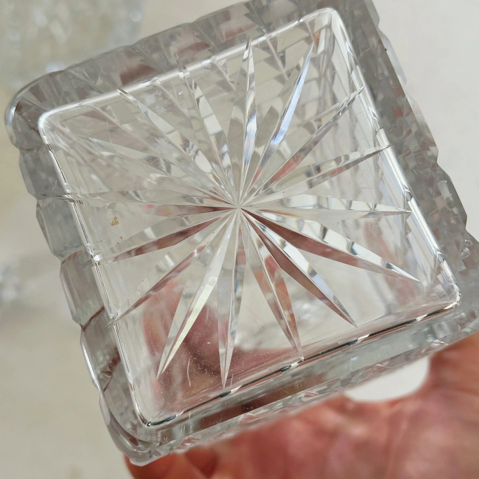 Antique Hand Cut Crystal Art Deco Decanters in Unique Trapezoid Pattern With Matching Stoppers, a Pa - 11