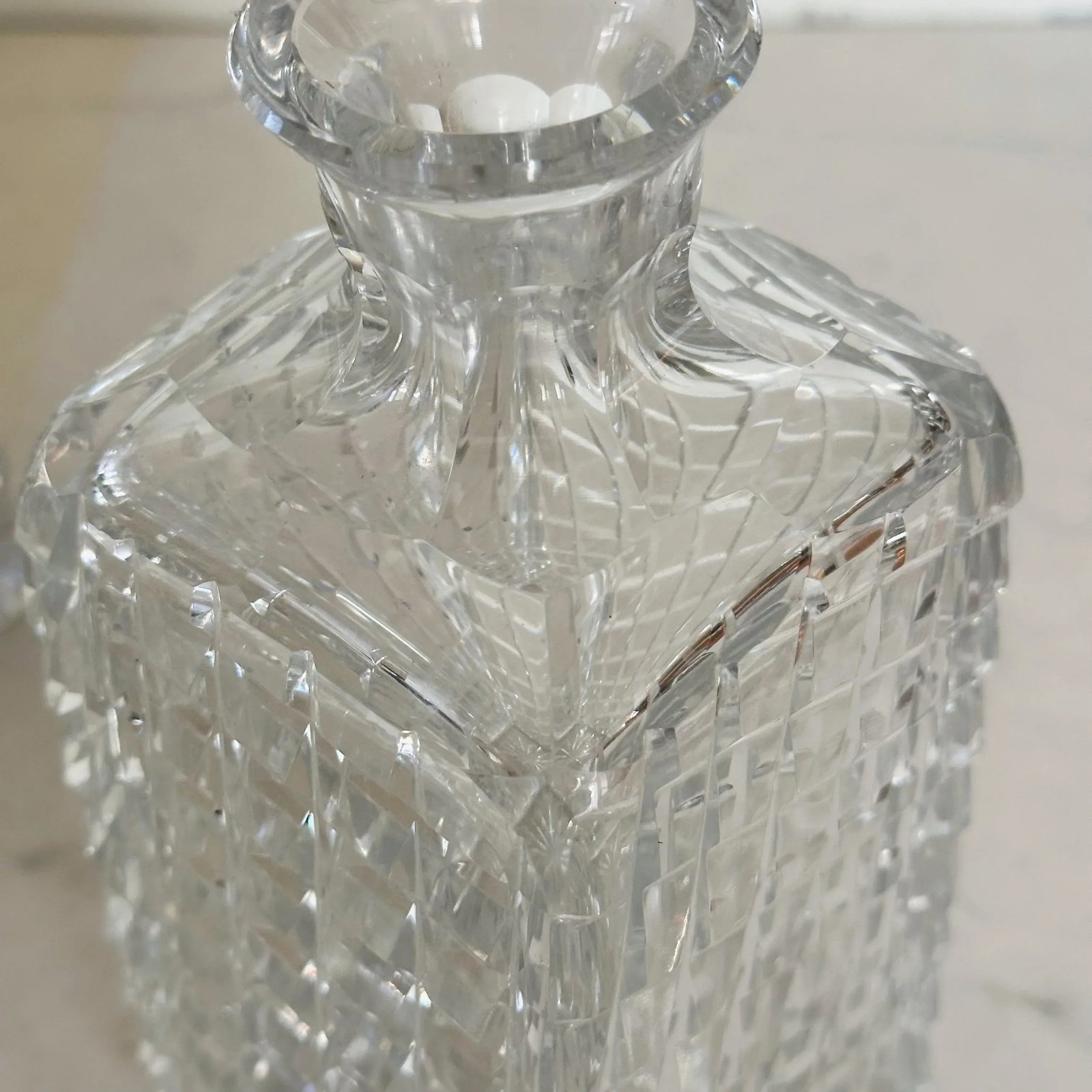Antique Hand Cut Crystal Art Deco Decanters in Unique Trapezoid Pattern With Matching Stoppers, a Pa - 7