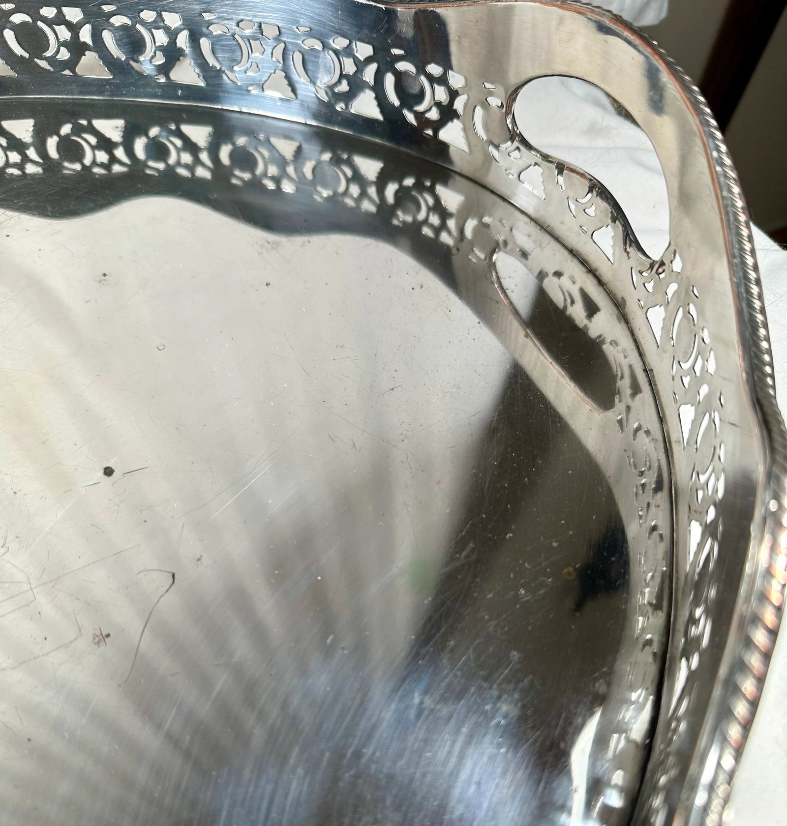 Large Oval Edwardian Gallery Butler Tray Hallmarked Silver Plate. - 11
