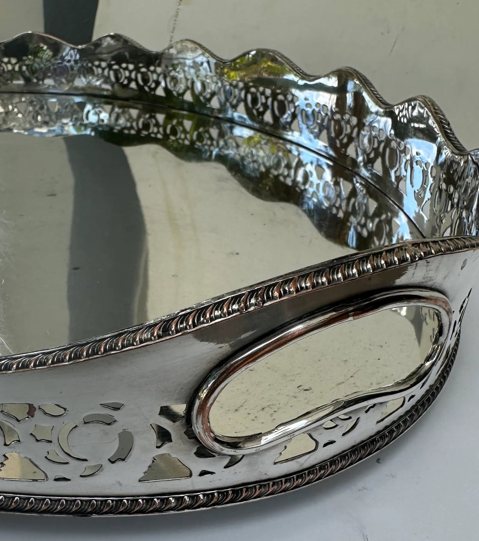 Large Oval Edwardian Gallery Butler Tray Hallmarked Silver Plate. - 12