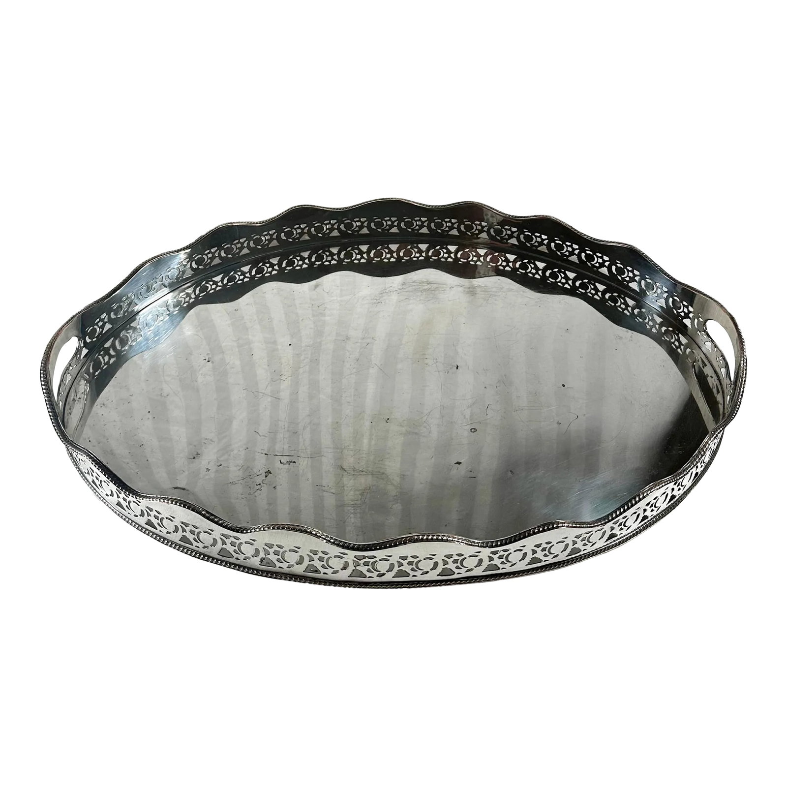Large Oval Edwardian Gallery Butler Tray Hallmarked Silver Plate. (1 of 12)