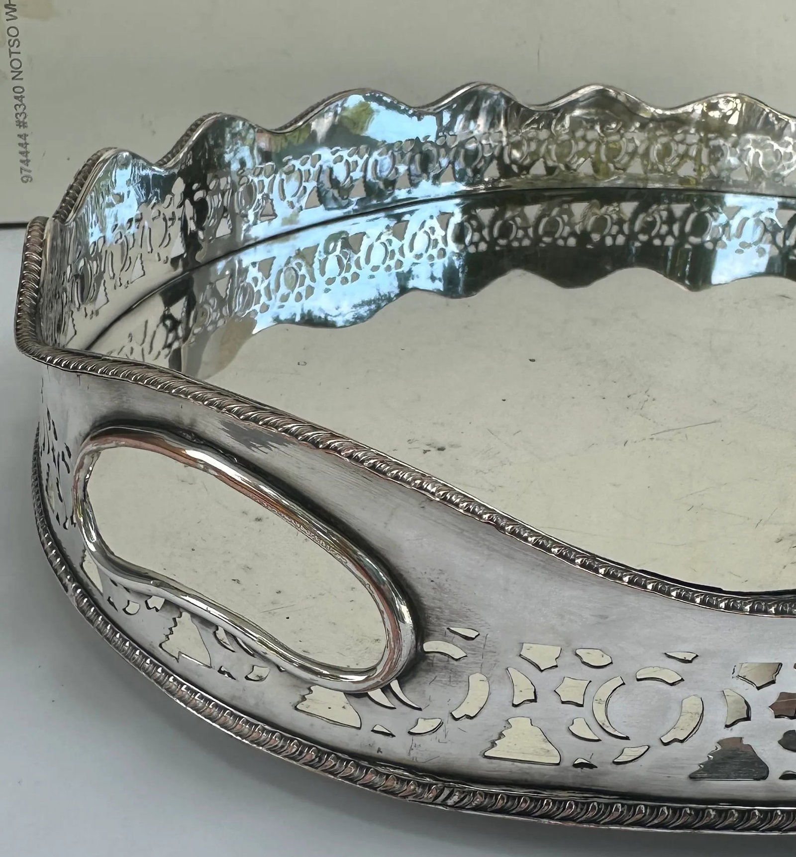 Large Oval Edwardian Gallery Butler Tray Hallmarked Silver Plate. - 2