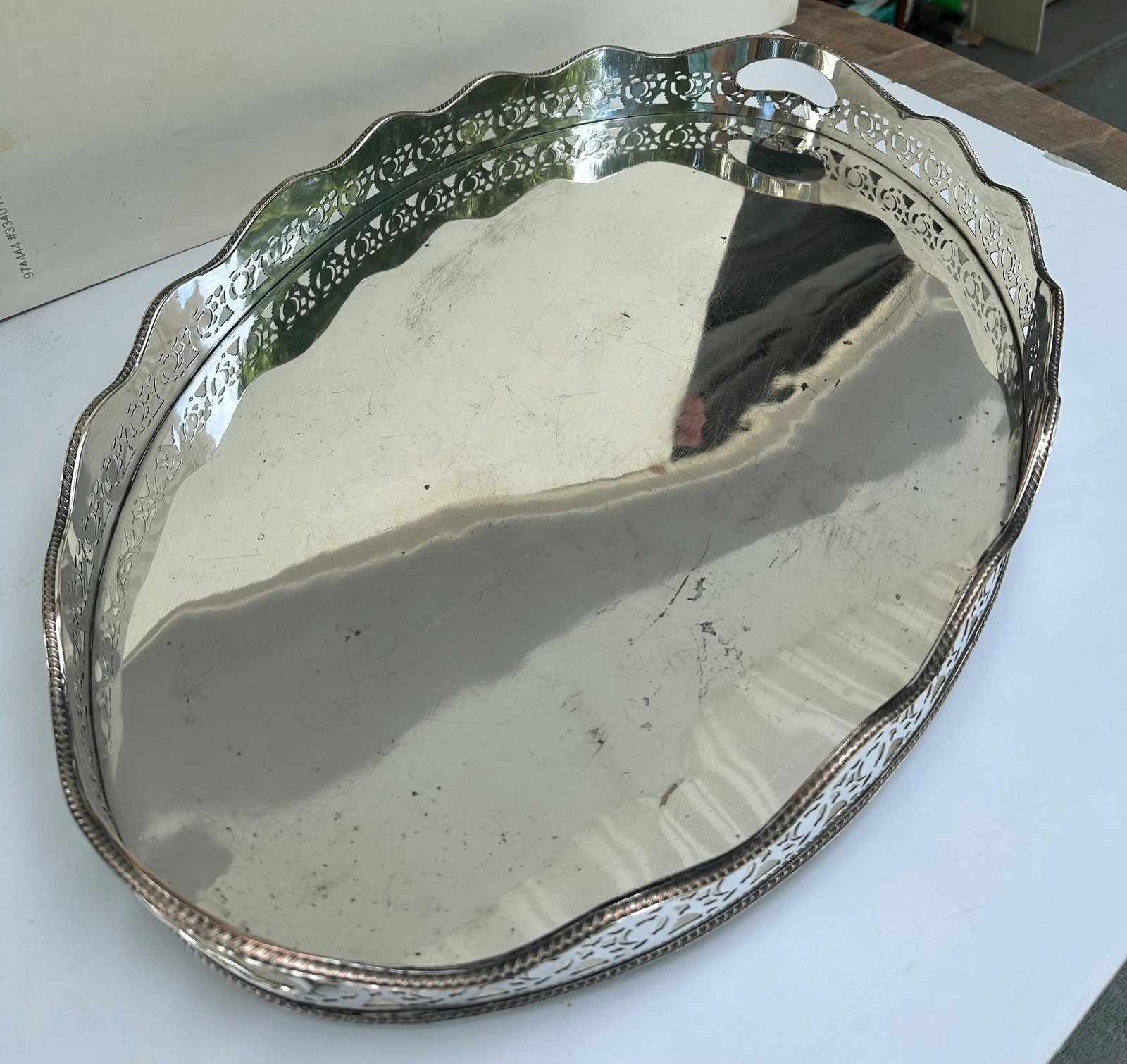 Large Oval Edwardian Gallery Butler Tray Hallmarked Silver Plate. - 5