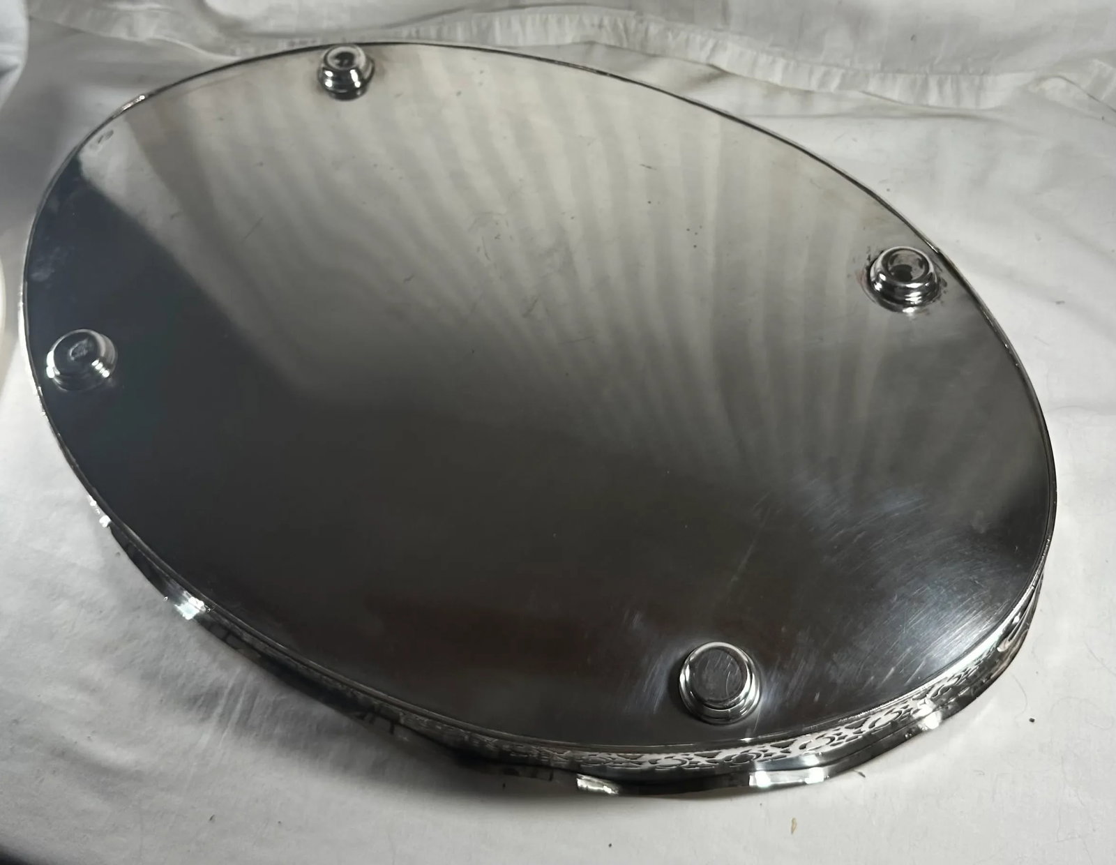 Large Oval Edwardian Gallery Butler Tray Hallmarked Silver Plate. - 8