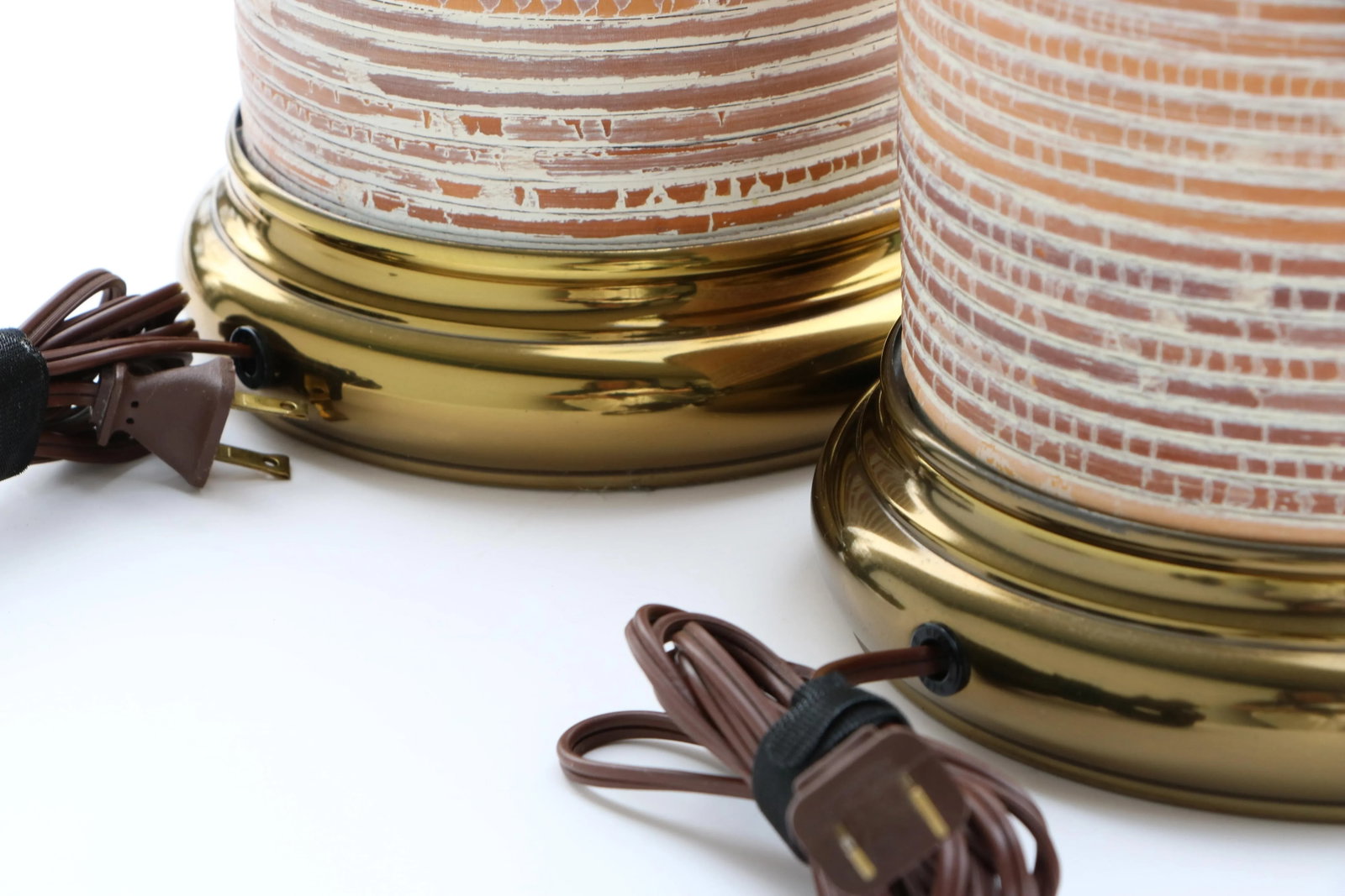 Cerused Reed & Brass Table Lamps - a Pair - 3