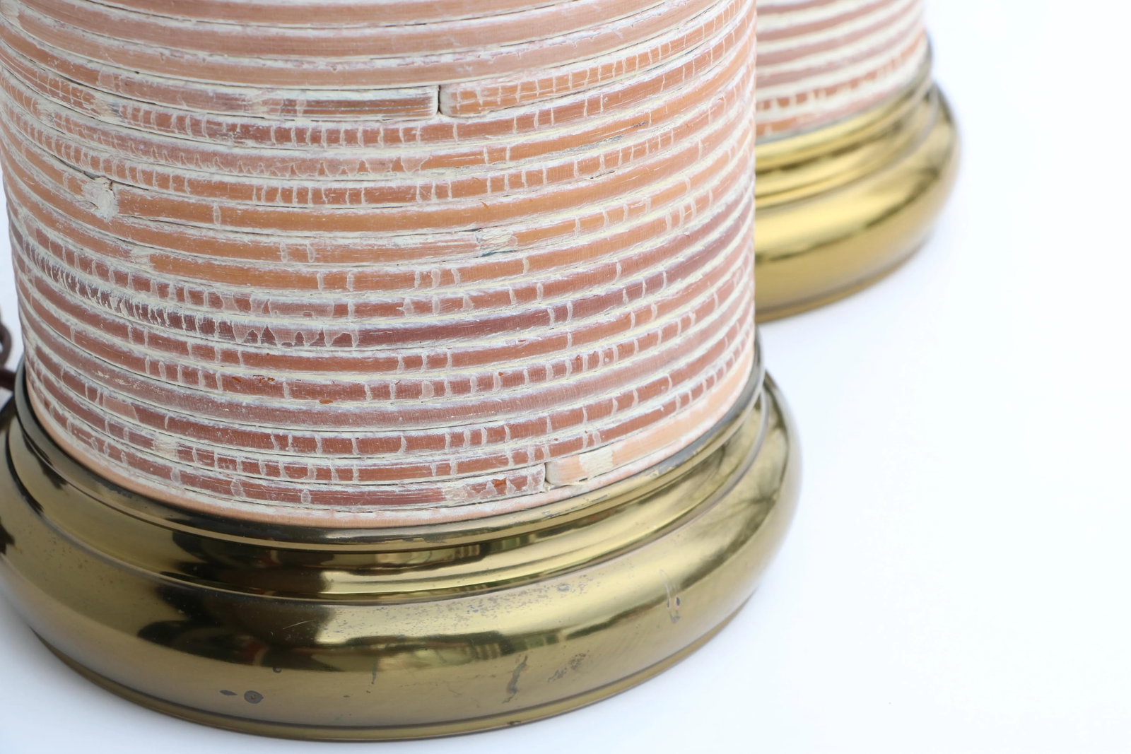Cerused Reed & Brass Table Lamps - a Pair - 6