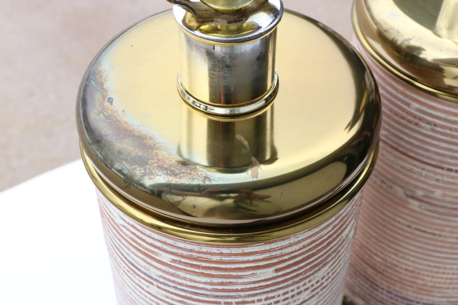 Cerused Reed & Brass Table Lamps - a Pair - 8